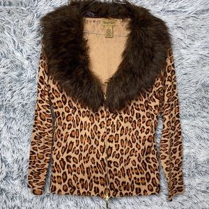 Midnight Velvet Women’s Leopard Faux Fur Sweater